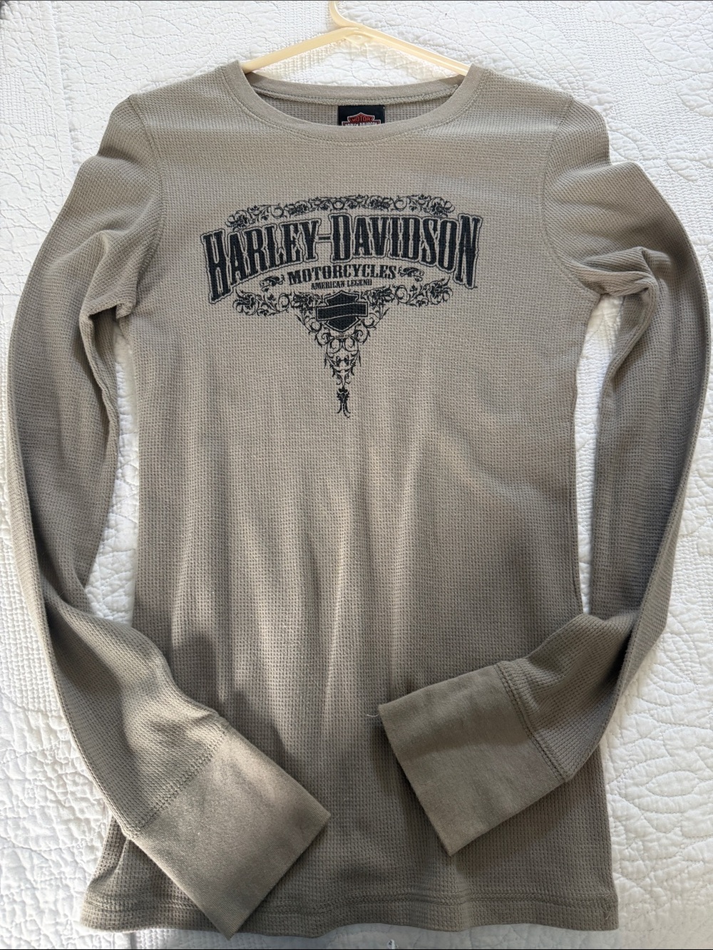 Harley-Davidson Taupe Waffle-Knit Crewneck with Black Logo